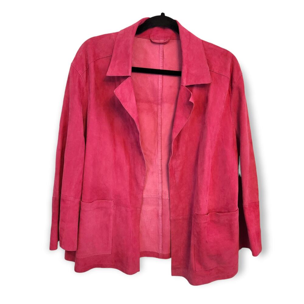 Sylvie Schimmel Women's Pink Open Waist Length Goat Leather Coat Size 44